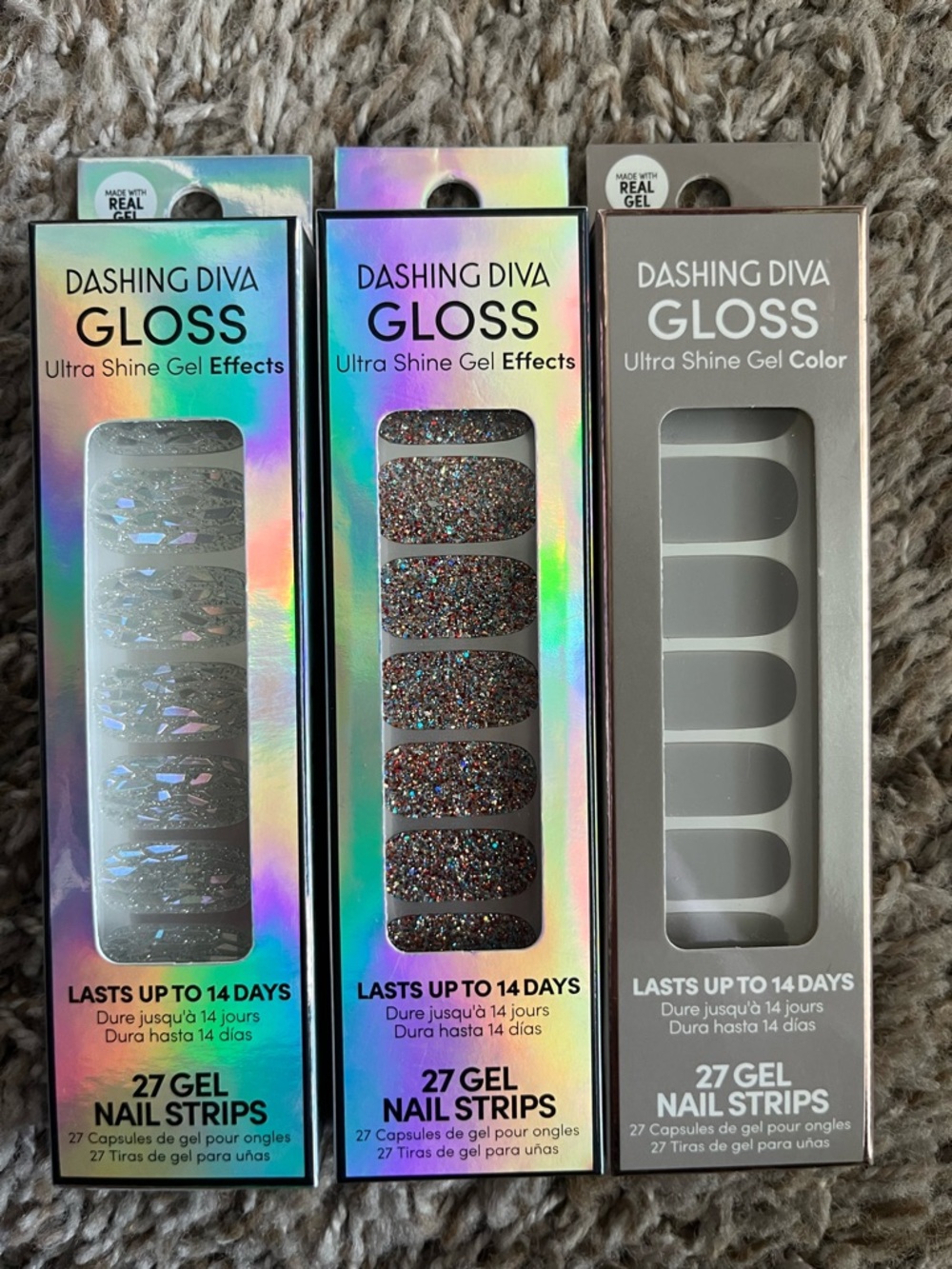 Dashing Diva Gloss Gel Nail Strips - Glitter Multi & Gray (27 Strips)